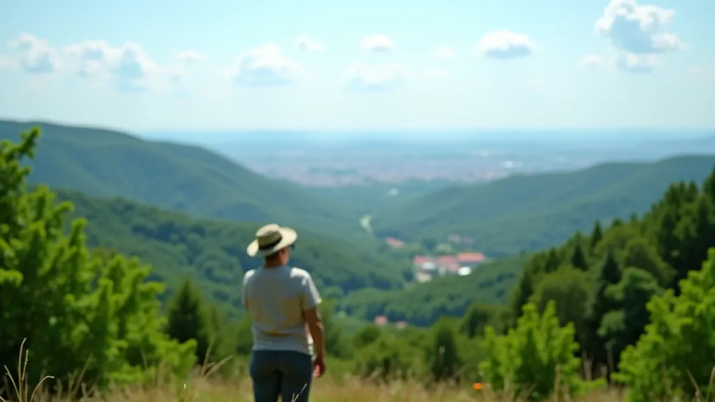 Rēzeknes pilskalna virsotne ar panorāmas skatu uz pilsētu un apkārtējiem mežiem
