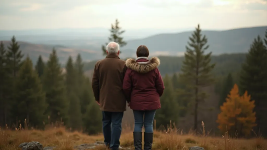 Seniori baudē skatu no Rēzeknes pilskalna ar meža ainavas fona